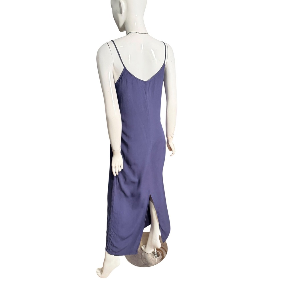 Beth Schaeffer Y2K Purple Crinkle Slip Maxi Dress Spaghetti Strap Back Slit M - Picture 2 of 6